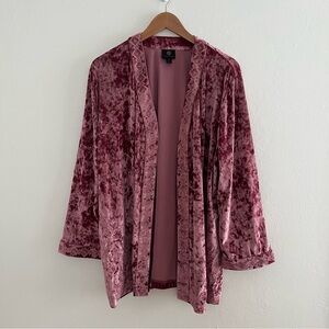 Crushed Velvet Jacket in Rose Women’s XXL Open Front Kimono Bell Sleeves
